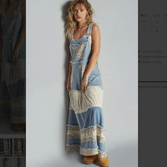 POL Mixed Print Patchwork Denim Overall Maxi Dress - Picture 3 of 3